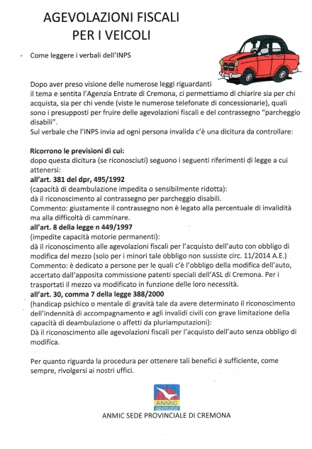 Agevolazione auto - A. N. M. I. C.